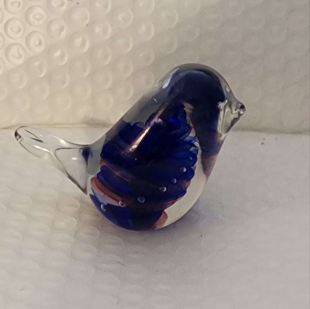 Artisan Glass Bird Paperweight - Clear/Blue/Pink